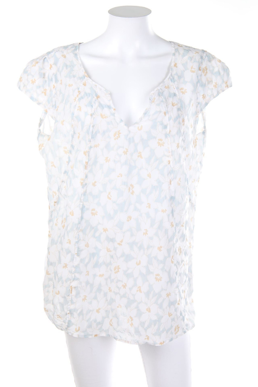 fleur de sel - Kurzarm-Bluse mit floralem Muster mit Seide - D 44