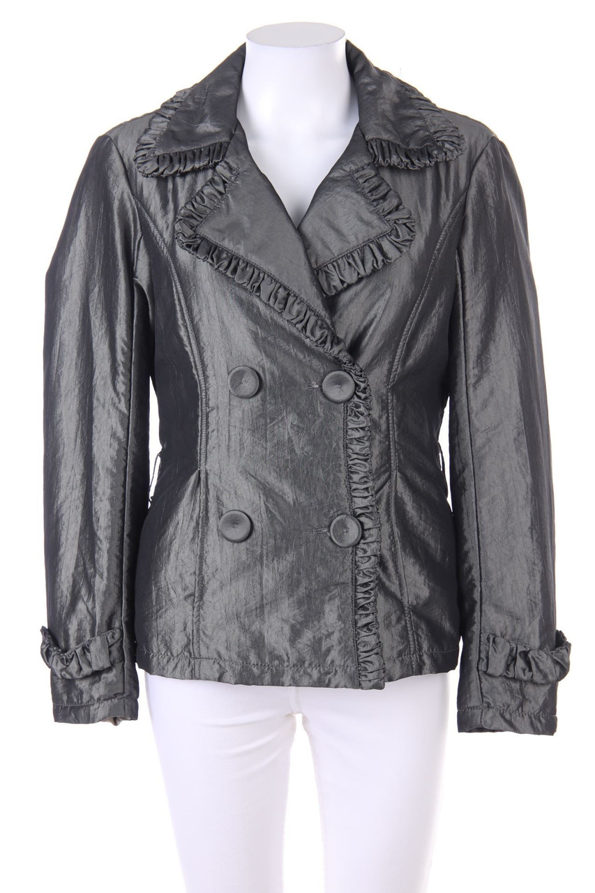 Ohne Label - Metallic-Blazer-Jacke mit Rüschen - S