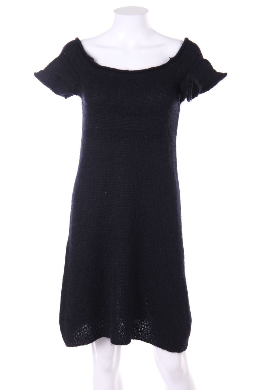 Ohne Label - Kurzarm-Strick-Strickkleid mit Applikationen - D 34-36