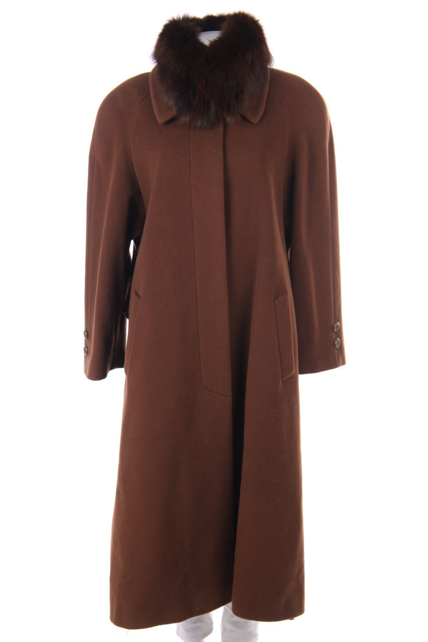 MARCONA - Vintage-Mantel aus Schurwolle mit Echt-Pelz-Besatz - D 42