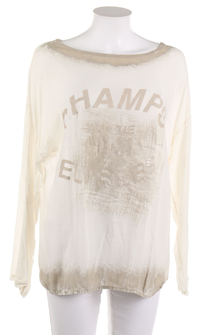 Ohne Label - Bluse mit Krempel-Ärmeln mit Print - L