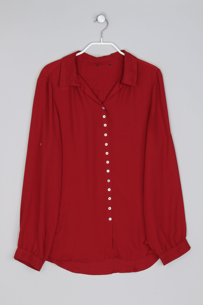 Ohne Label - Hemd-Bluse mit Roll-up-Manschette - S