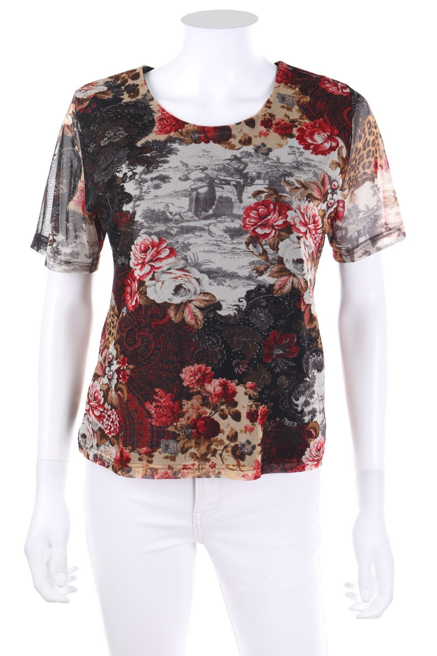 Efixelle - Mesh-Kurzarm-Shirt mit Print - D 42