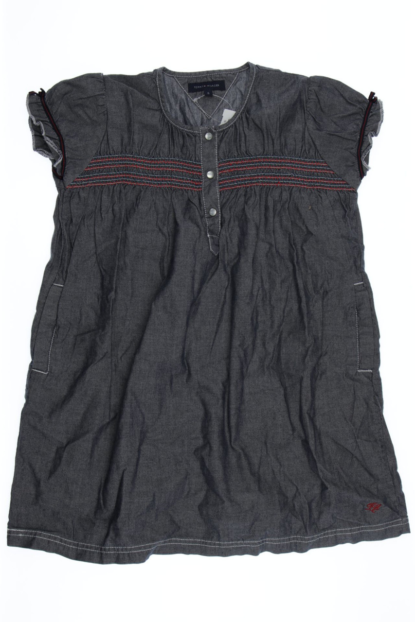 TOMMY HILFIGER - Baumwoll-Kleid mit Logo-Stickerei mit Puffärmeln - 116