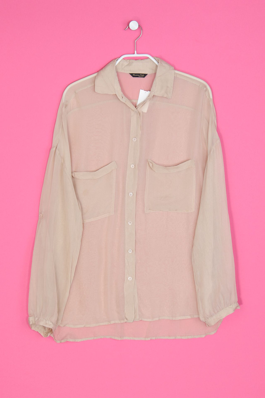 Massimo Dutti - Hemd-Bluse mit Krempel-Ärmeln - D 36