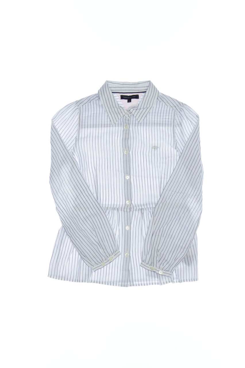 TOMMY HILFIGER - Streifen-Bluse aus Baumwolle mit Logo-Stickerei mit Raffungen - 140