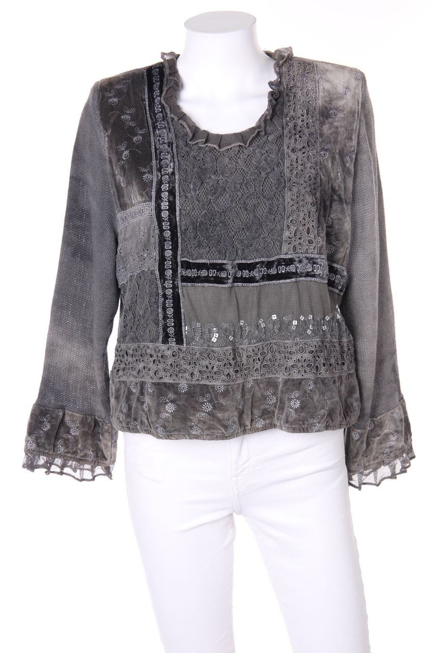 Ohne Label - Garment Dyed-Bluse mit floralem Muster mit Stickereien - XL