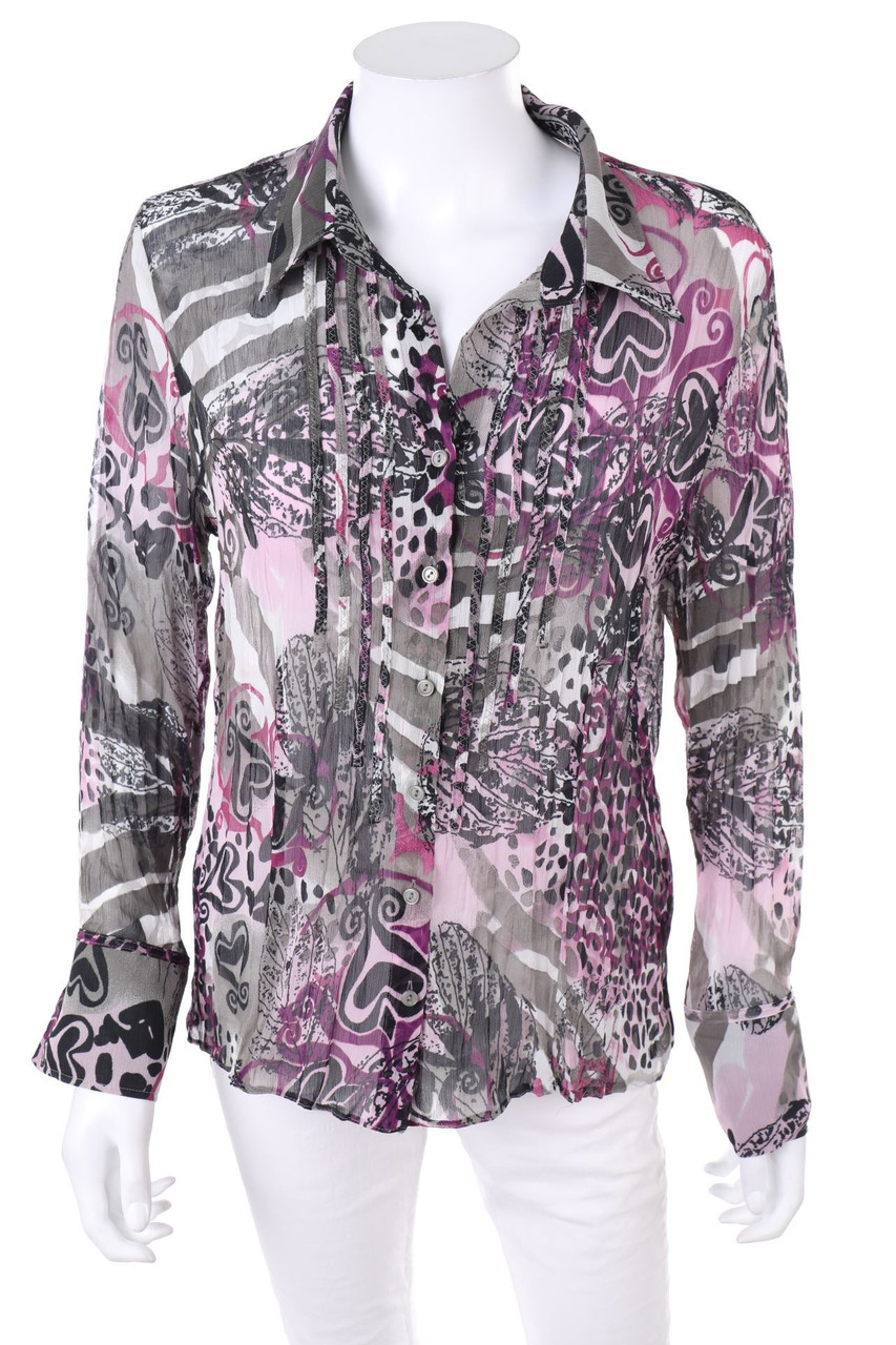 LEBEK - Muster-Hemd-Bluse mit Applikationen - D 40