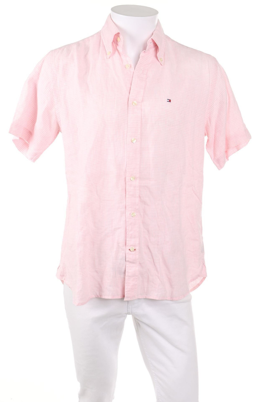 TOMMY HILFIGER - Kurzarm-Hemd mit Karo-Muster aus Leinen mit Logo-Stickerei - S