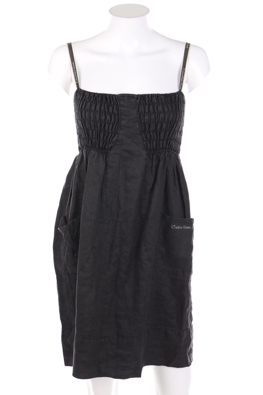 Calvin Klein Jeans - Leinen-Kleid im Used Look mit Logo-Stickerei - L