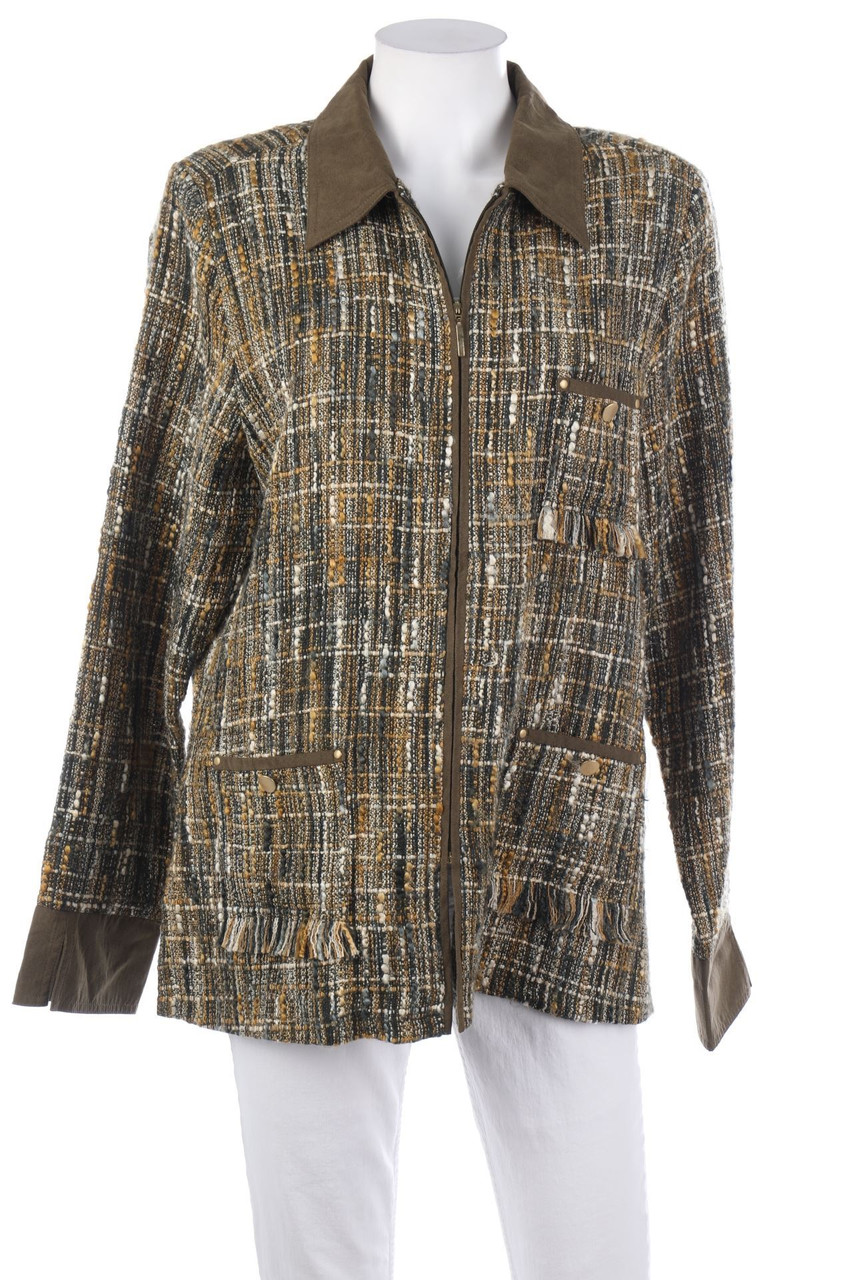 Ohne Label - Bouclé-Jacke mit Fransen - L