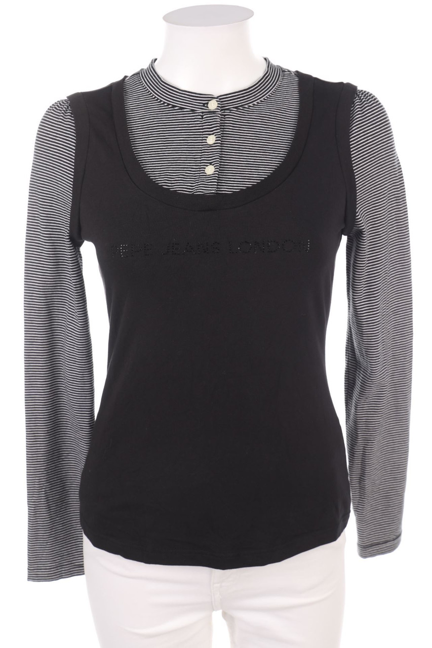 Pepe Jeans - Longsleeve-Shirt aus Baumwoll-Mix mit Strass-Logo - S