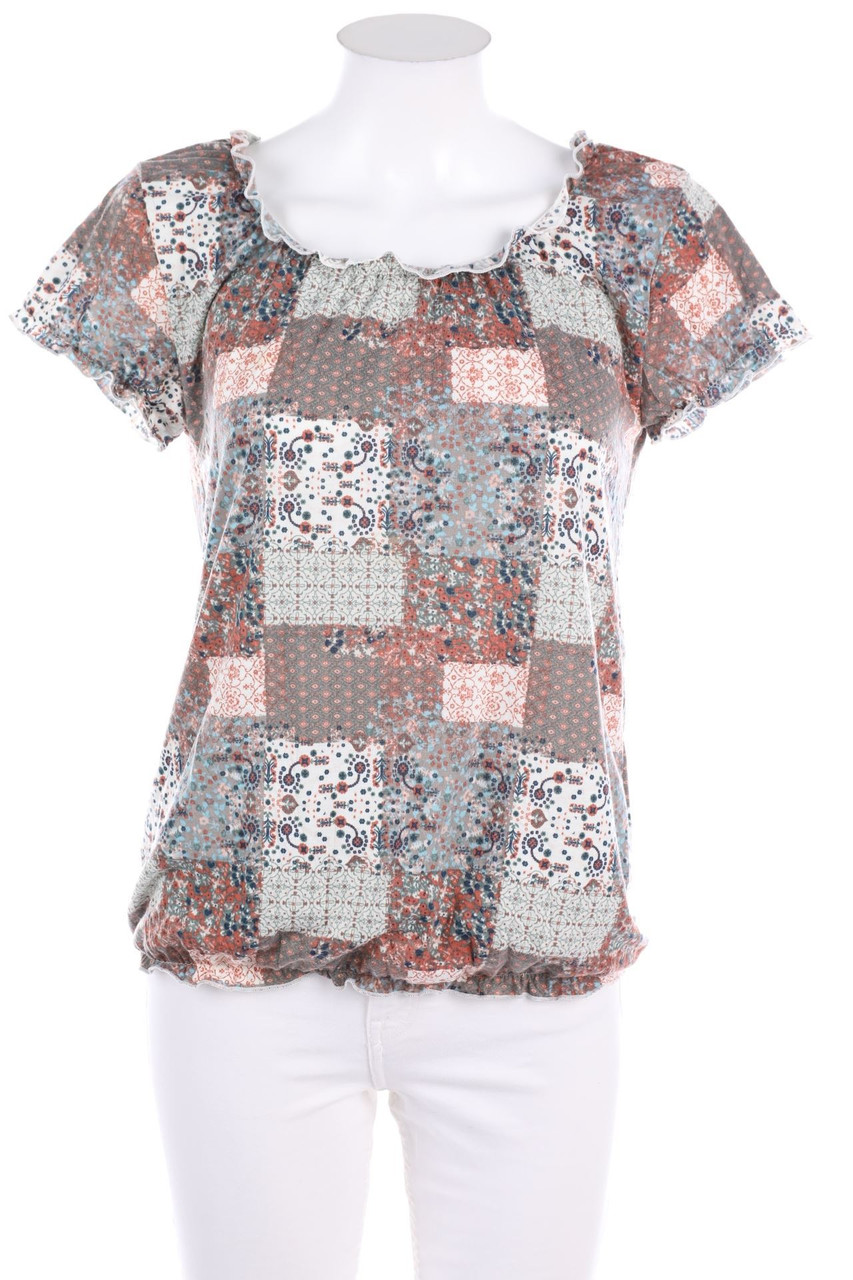 Multiblu - Kurzarm-Shirt im Patchwork-Stil mit Raffungen - S