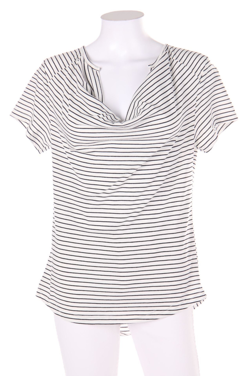 NÜ DENMARK - Ringel-Kurzarm-Shirt mit Wasserfall-Ausschnitt - M