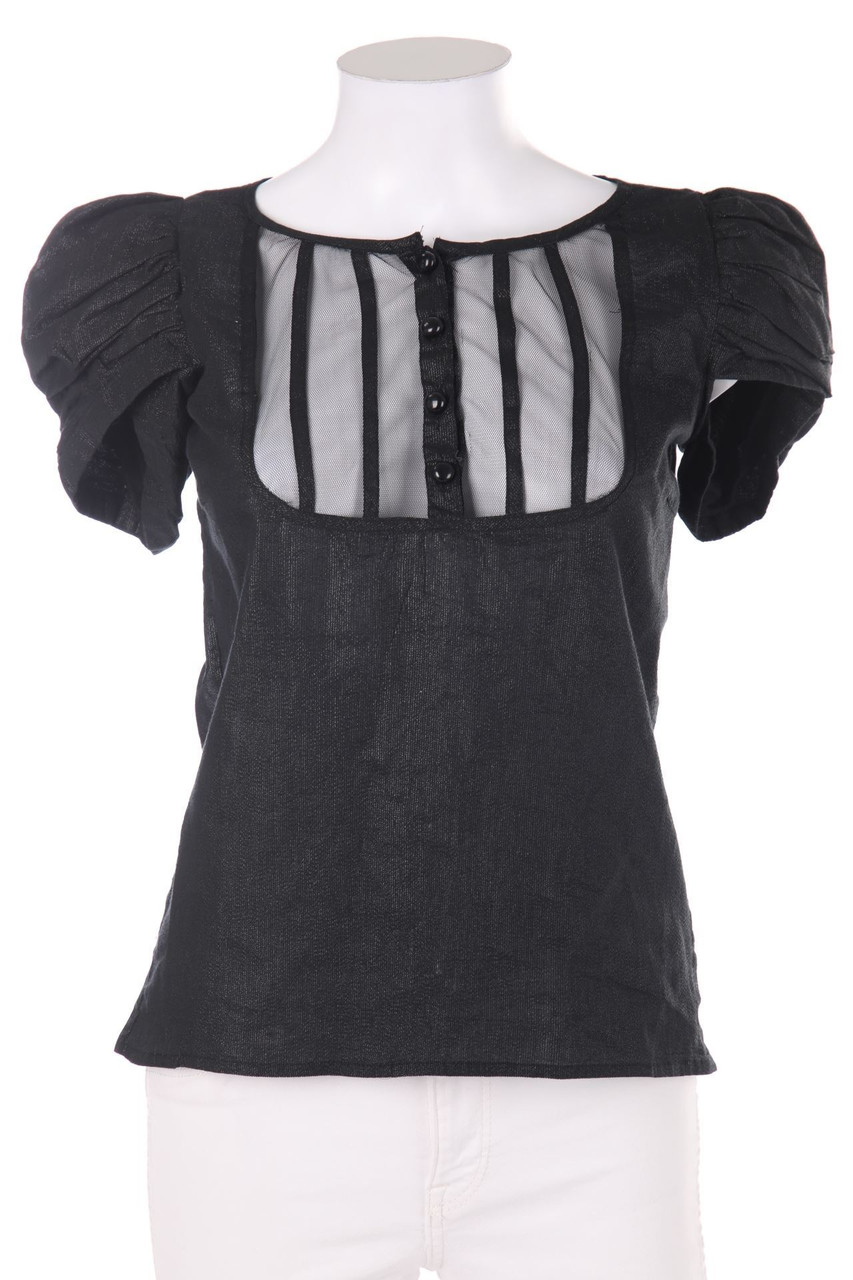 BRUUNS BAZAAR - Kurzarm-Bluse aus Baumwoll-Mix mit Metallic-Effekt - D 38