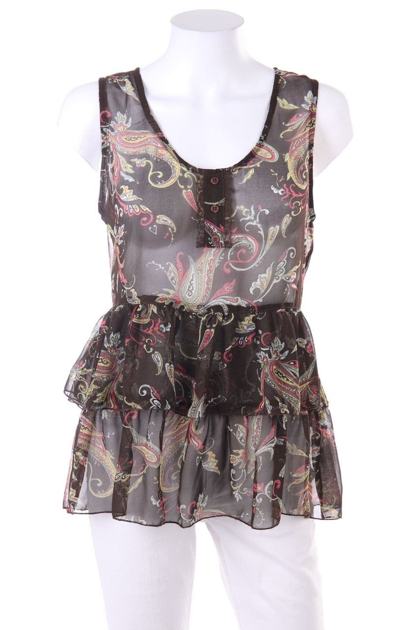 Ohne Label - Print-Top aus Crêpe mit Raffungen - S