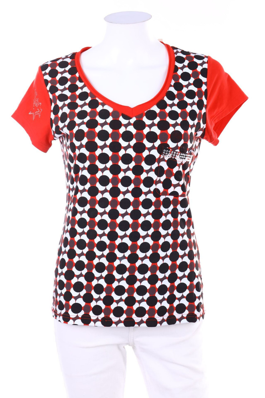 Ohne Label - Kurzarm-Print-Shirt mit Applikationen - L