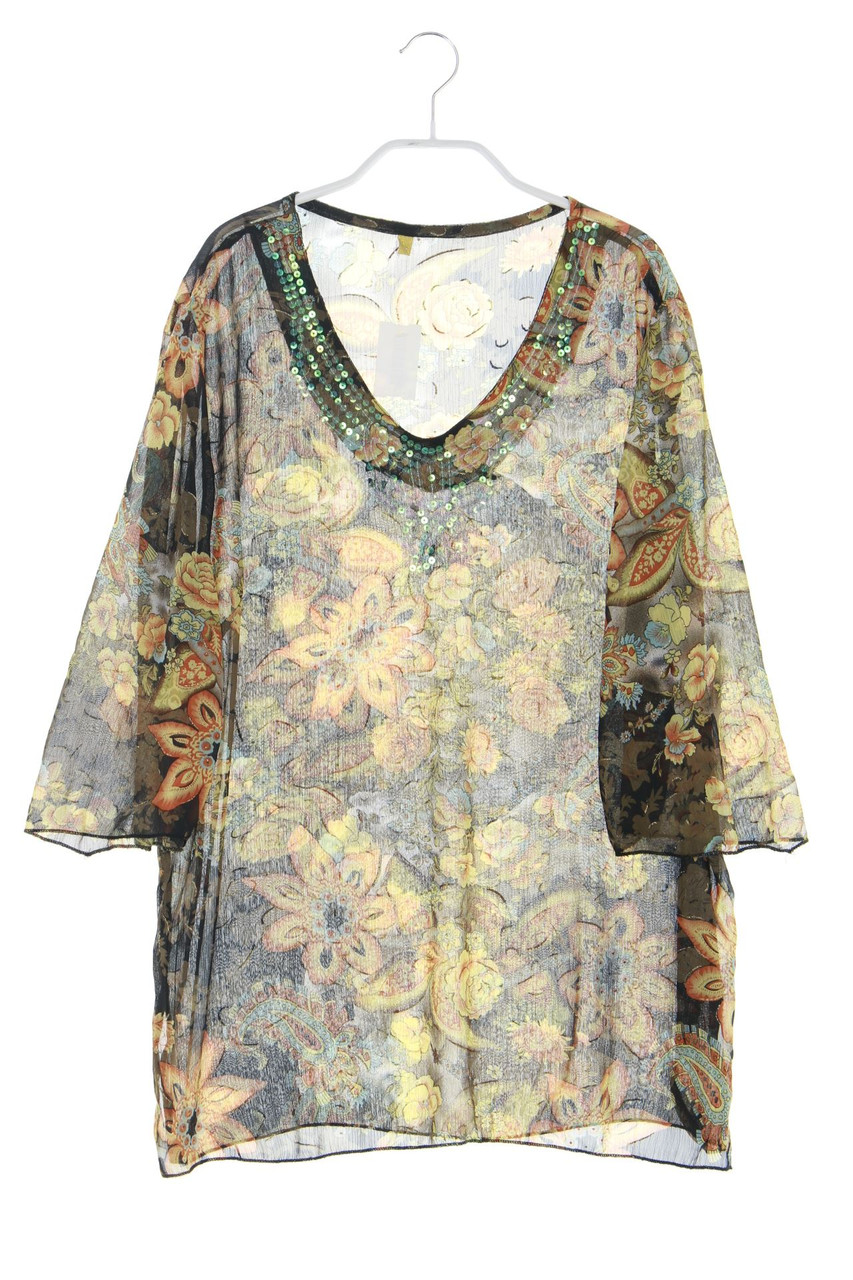 Ohne Label - Print-Bluse aus Seide mit Pailletten - L