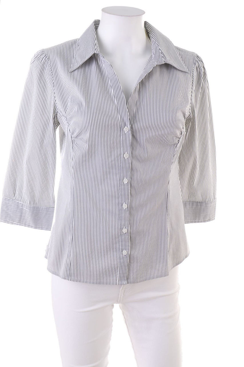 H&M - Streifen-Hemd-Bluse mit 3/4-Ärmel mit Stretch - D 38