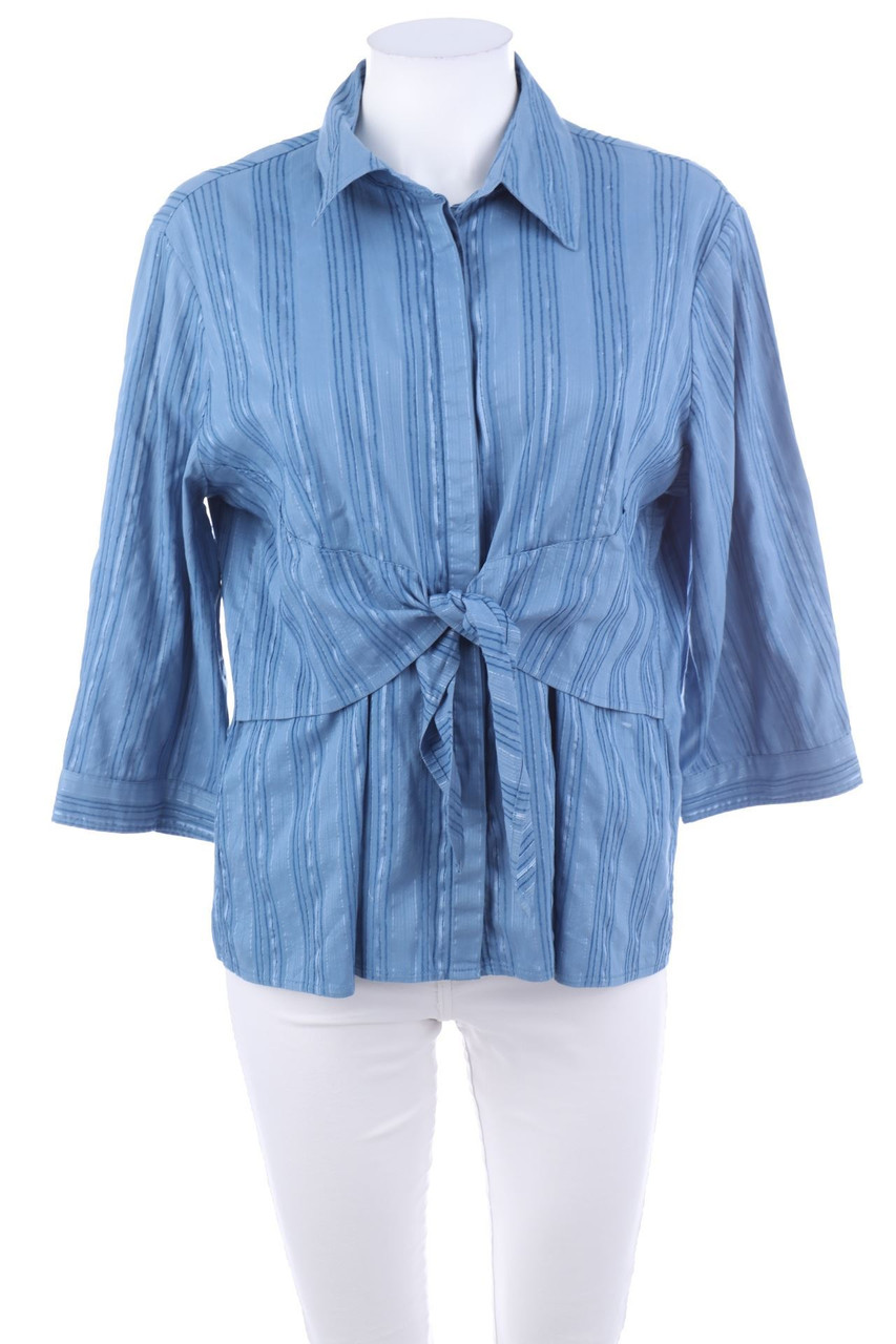 Ohne Label - Knoten-Hemd-Bluse mit 3/4-Ärmel mit Streifen mit Metallic-Effekt - D 42