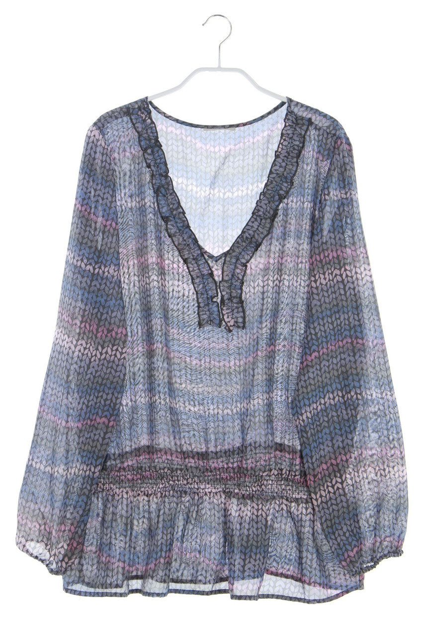 Ohne Label - Muster-Bluse mit Raffungen mit Rüschen - D 40