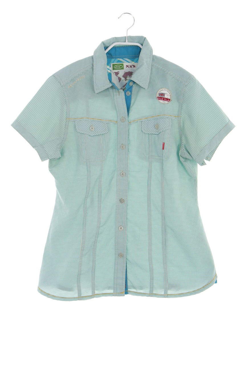 exxtasy - Karo-Hemd-Bluse mit kurzem Ärmel mit Logo-Stickerei - D 38