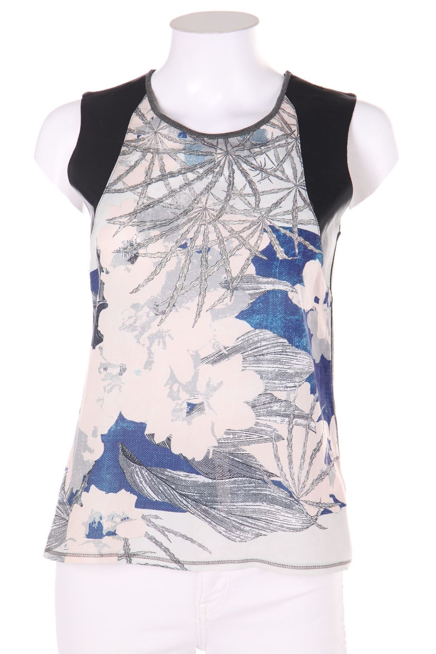 ZARA W&B - Print-Top mit Kunstleder-Details - S