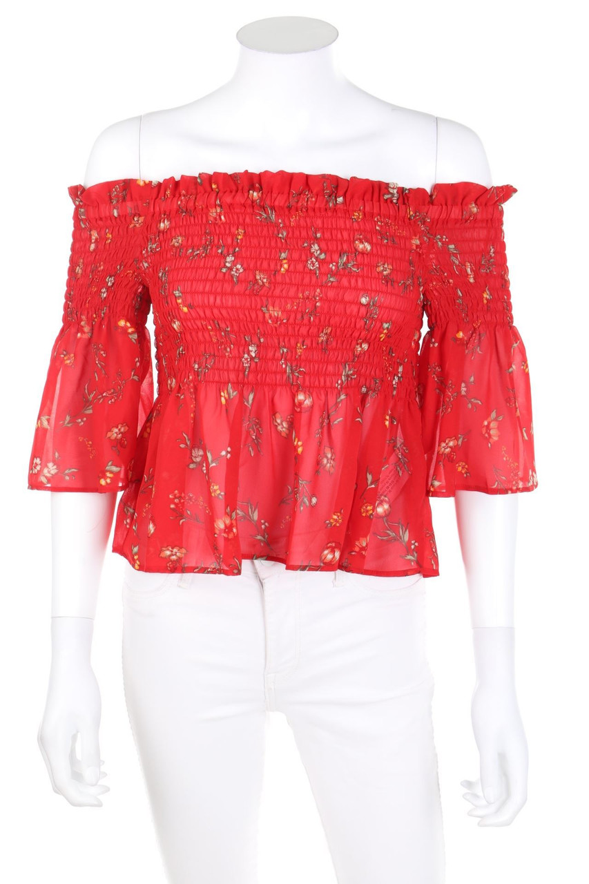 TALLY WEiJL - Carmen-Bluse mit Blumen-Print mit Raffungen - XXS