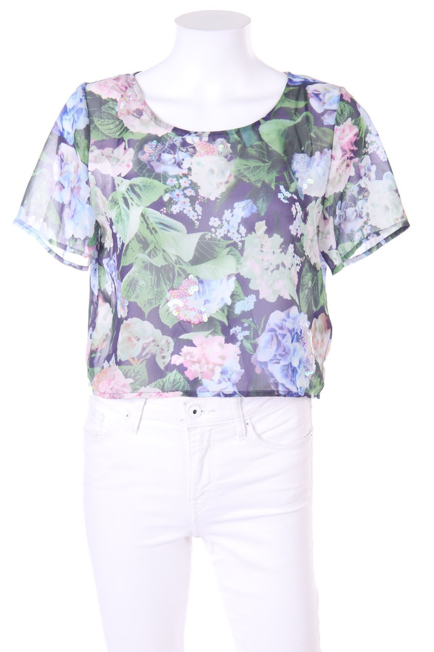 H&M DIVIDED - Cropped-Bluse mit Pailletten - D 36