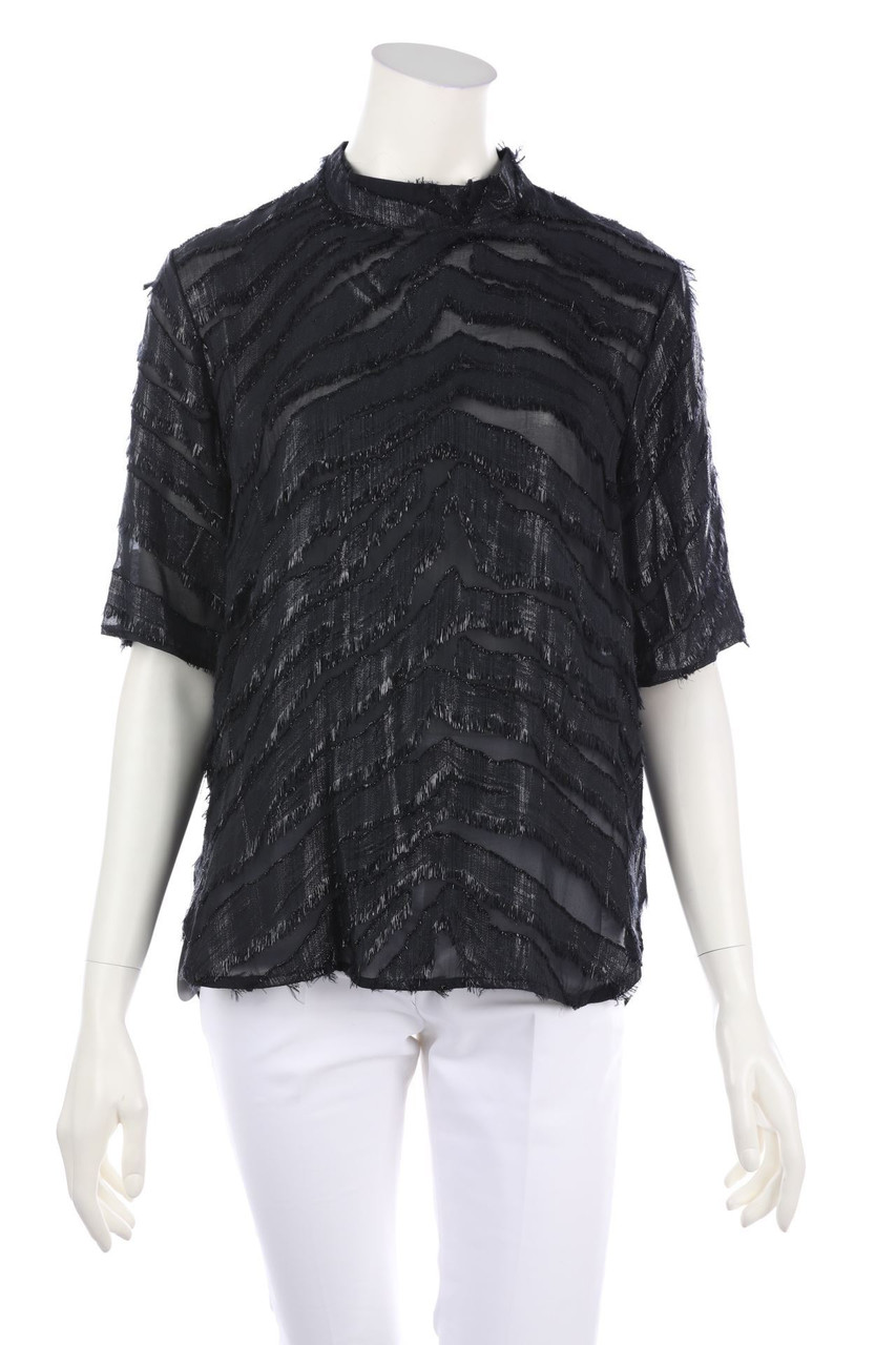 SECOND FEMALE COPENHAGEN - Glitzer-Kurzarm-Bluse aus Seiden-Mischung - M