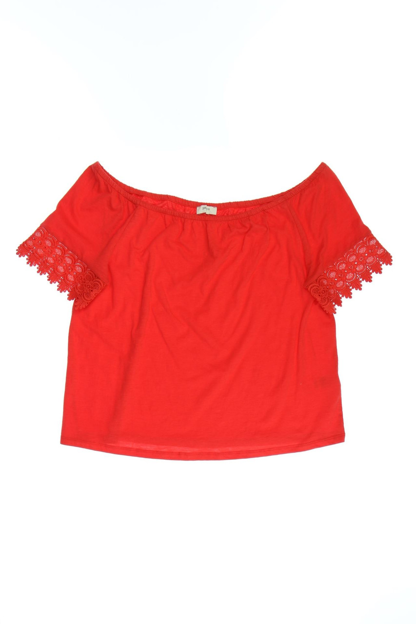 papaya - Carmen-Bluse mit Spitzen-Einsatz - D 44