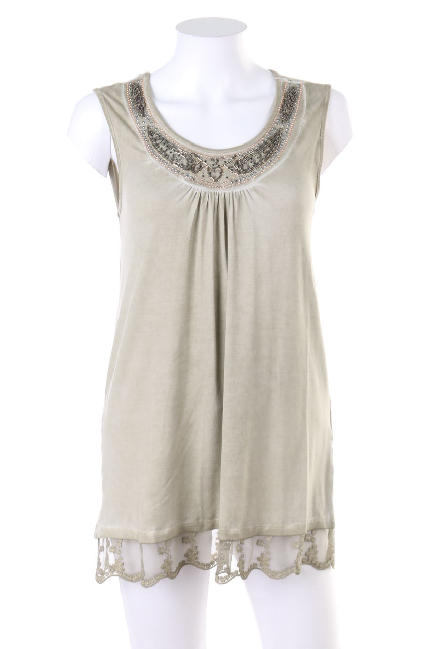 CANDA by C&A - Garment Dyed-Top mit Schmuckstein-Applikation - XS