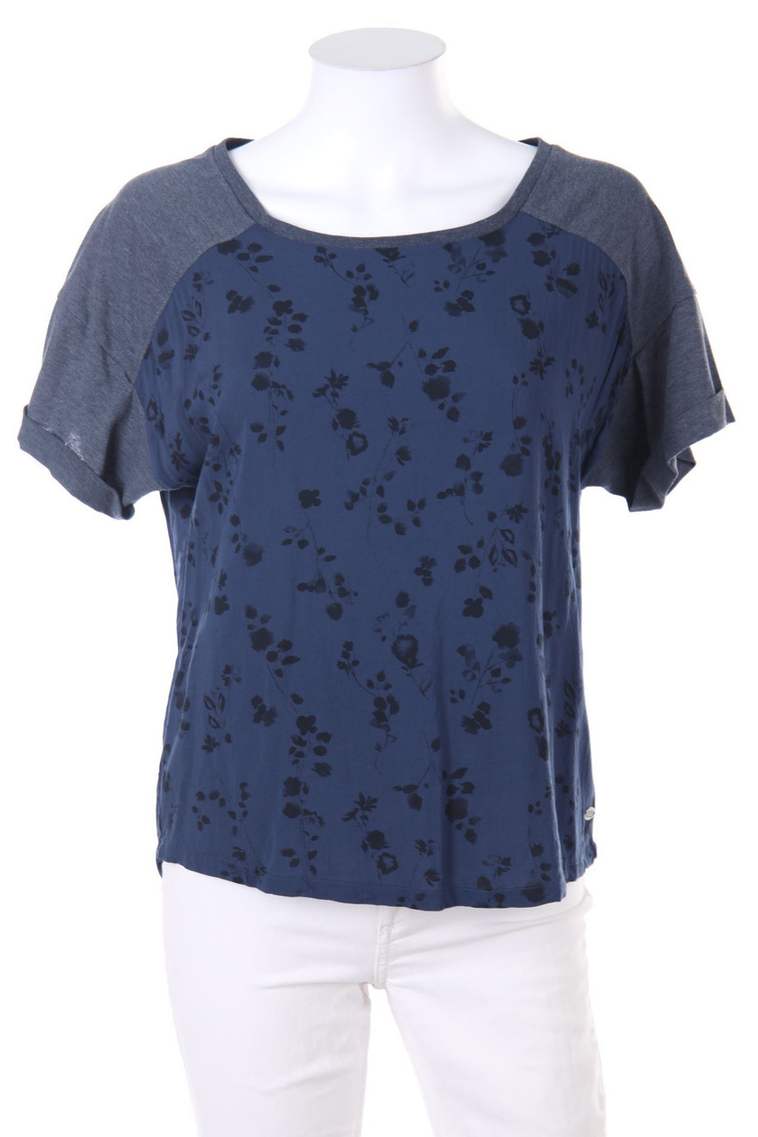 ESPRIT de corp - Kurzarm-Shirt mit Blumen-Print mit Logo-Plakette - S