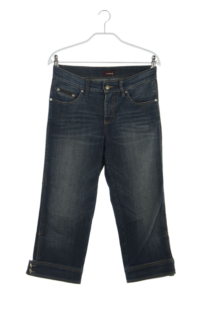 CAMBIO - Denim-Capri-Hose im Used Look mit Logo-Knöpfen - D 36