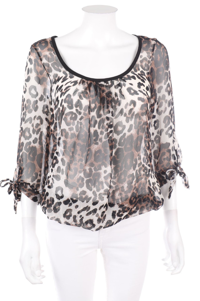 Ann Christine - Chiffon-Bluse mit 3/4-Ärmel mit Animal-Print - S
