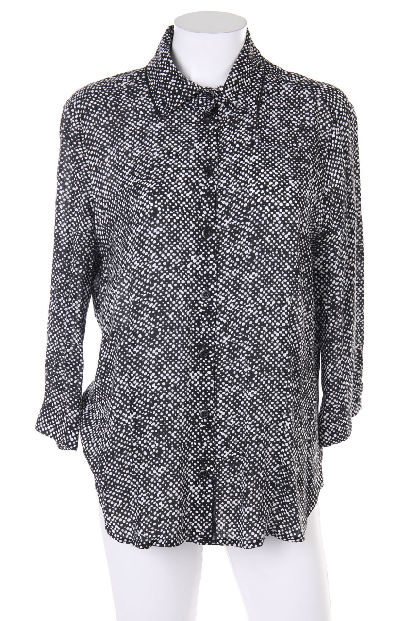 FRANK WALDER - Muster-Hemd-Bluse mit 3/4-Ärmel mit Kunstleder-Details - XL