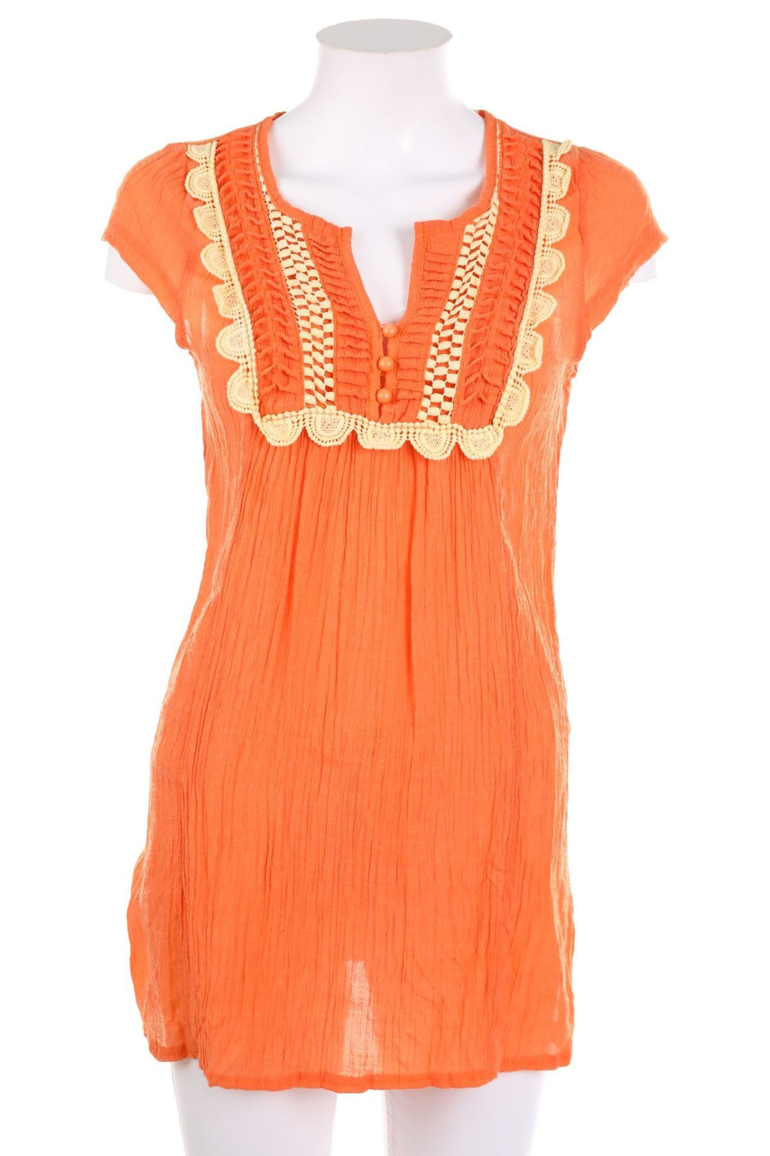 FILO - Kurzarm-Bluse im 70s-Style mit Häkelspitze - S