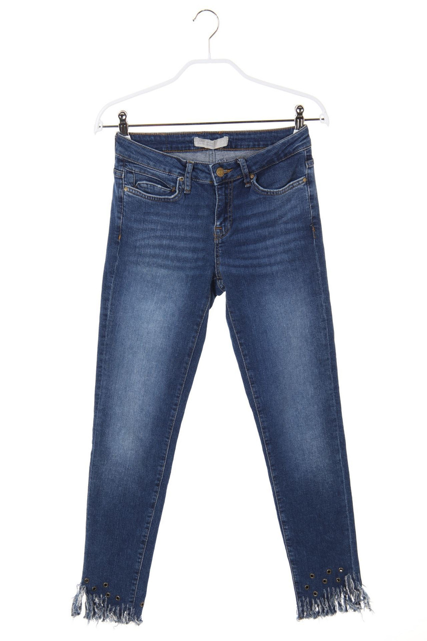 ZARA DENIM - Cropped-Used Look Skinny-Jeans mit Fransen - D 34