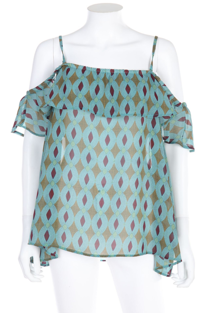 Ohne Label - Volant-Bluse mit Print - XXXXL