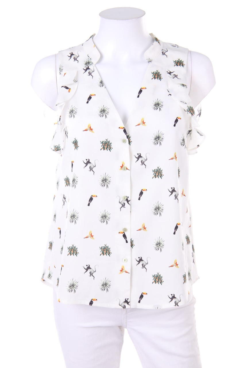 H&M CONSCIOUS - Volant-Bluse mit Tropical Print - D 36