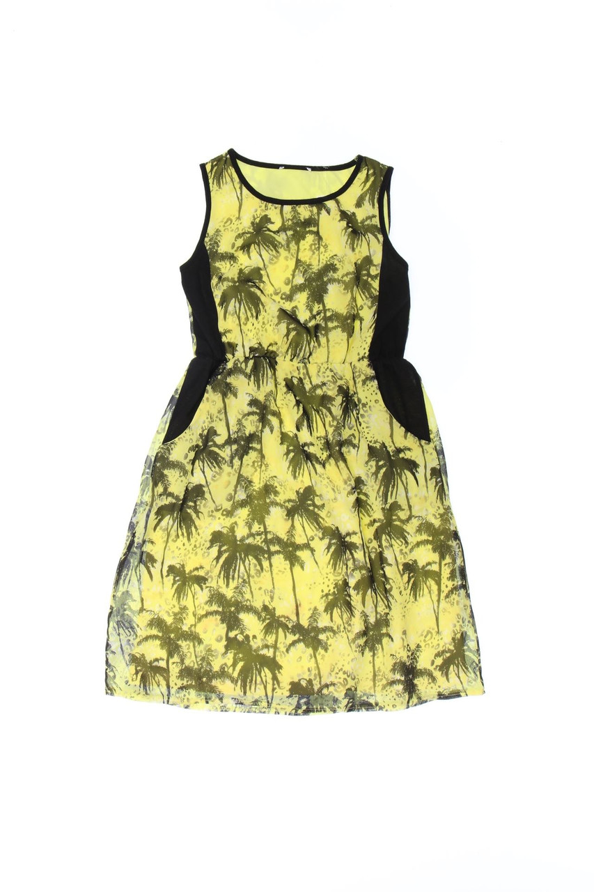 Ohne Label - Chiffon-Sommer-Kleid mit Gummizug mit Tropical Print - 152