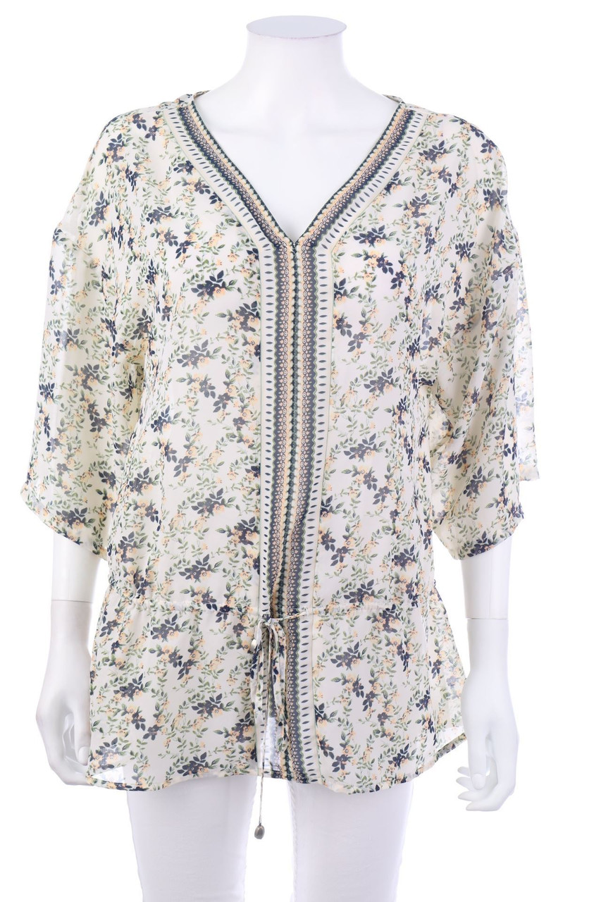 C&A Yessica - Oversize-Chiffon-Bluse mit 3/4-Ärmel mit Blumen-Print - D 36