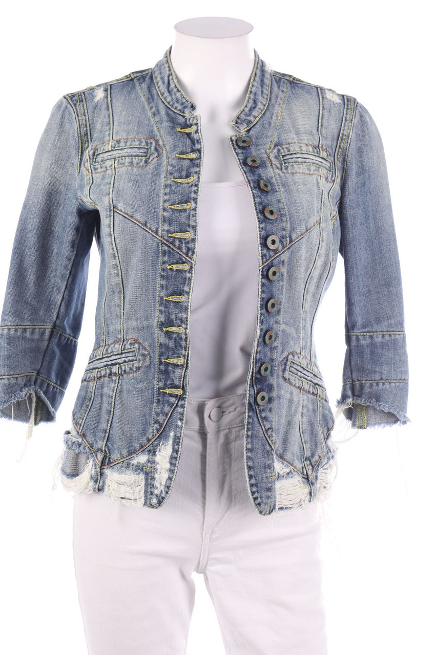 Dondup - Destroyed-Jeans-Jacke mit Logo-Plakette - XS