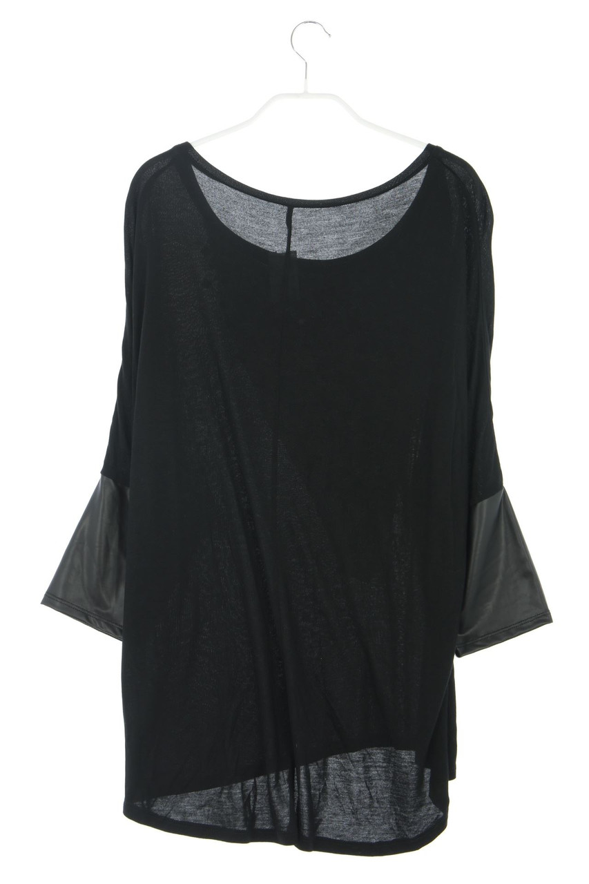 Ohne Label - Batwing-Shirt aus Jersey mit Kunstleder-Details mit Perlen - XL