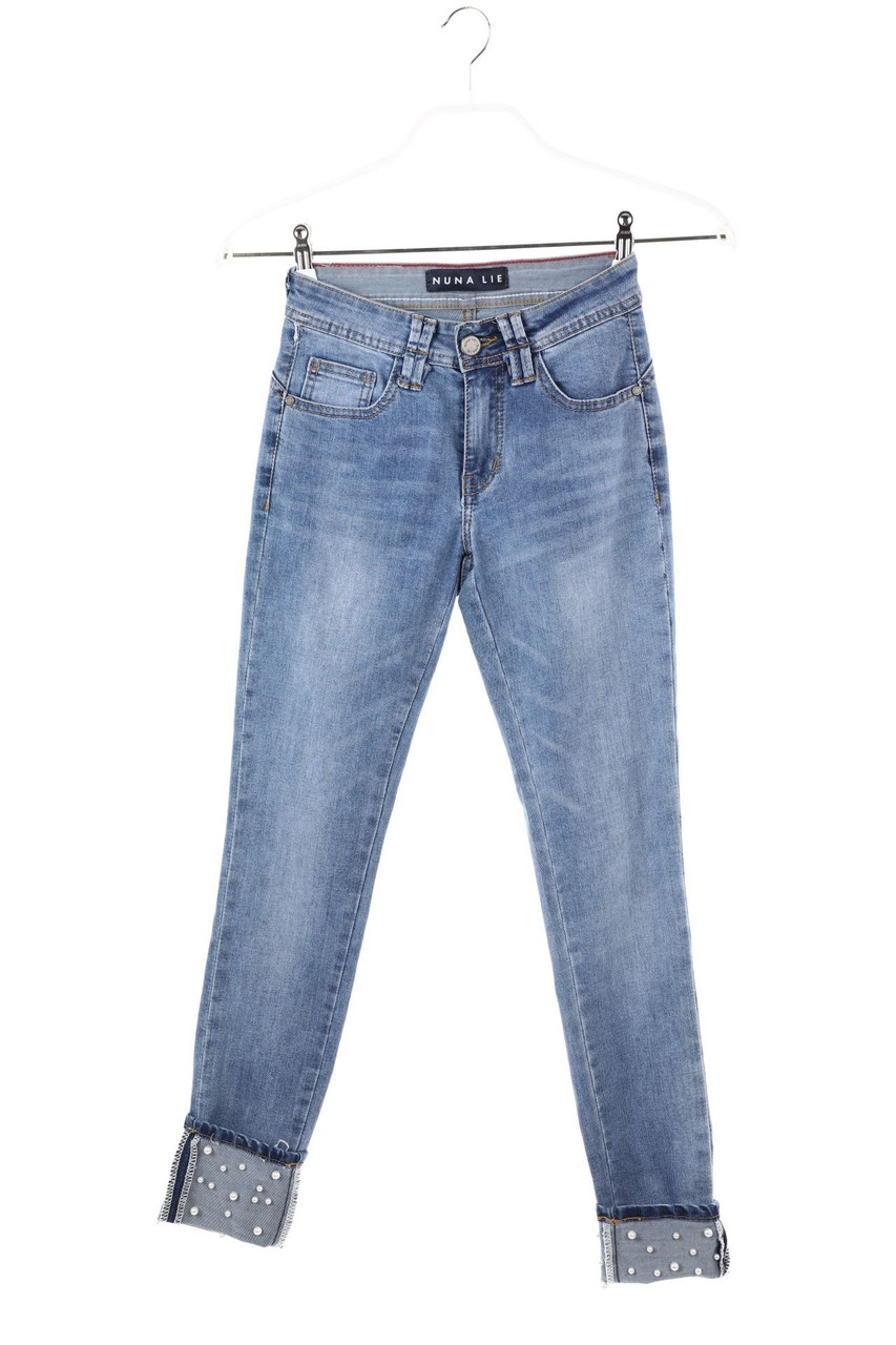 NUNA LIE - Used Look Skinny-Jeans mit Perlen - W24