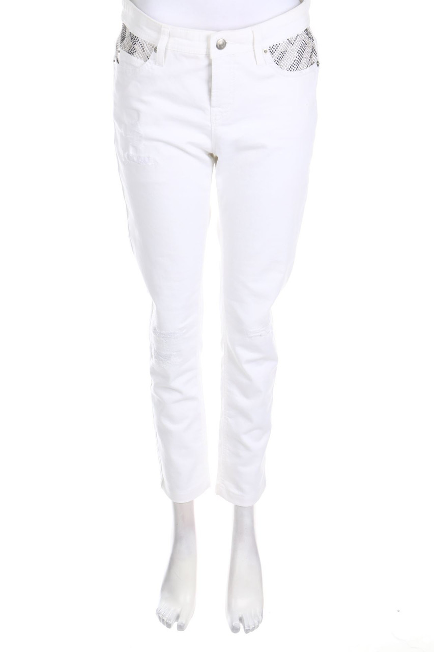 CAMBIO JEANS - Jeans-Hose im Destroyed Look mit Schmuckstein-Applikation - L