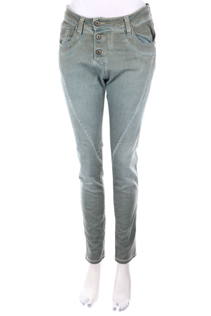 Please - Dirty Destroyed Straight Cut Jeans aus Baumwoll-Mix mit Logo-Patch - S