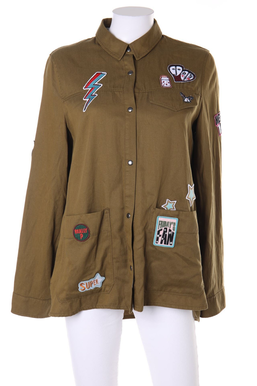 ZARA TRF - Hemd-Bluse aus Baumwoll-Mix mit Applikationen - M