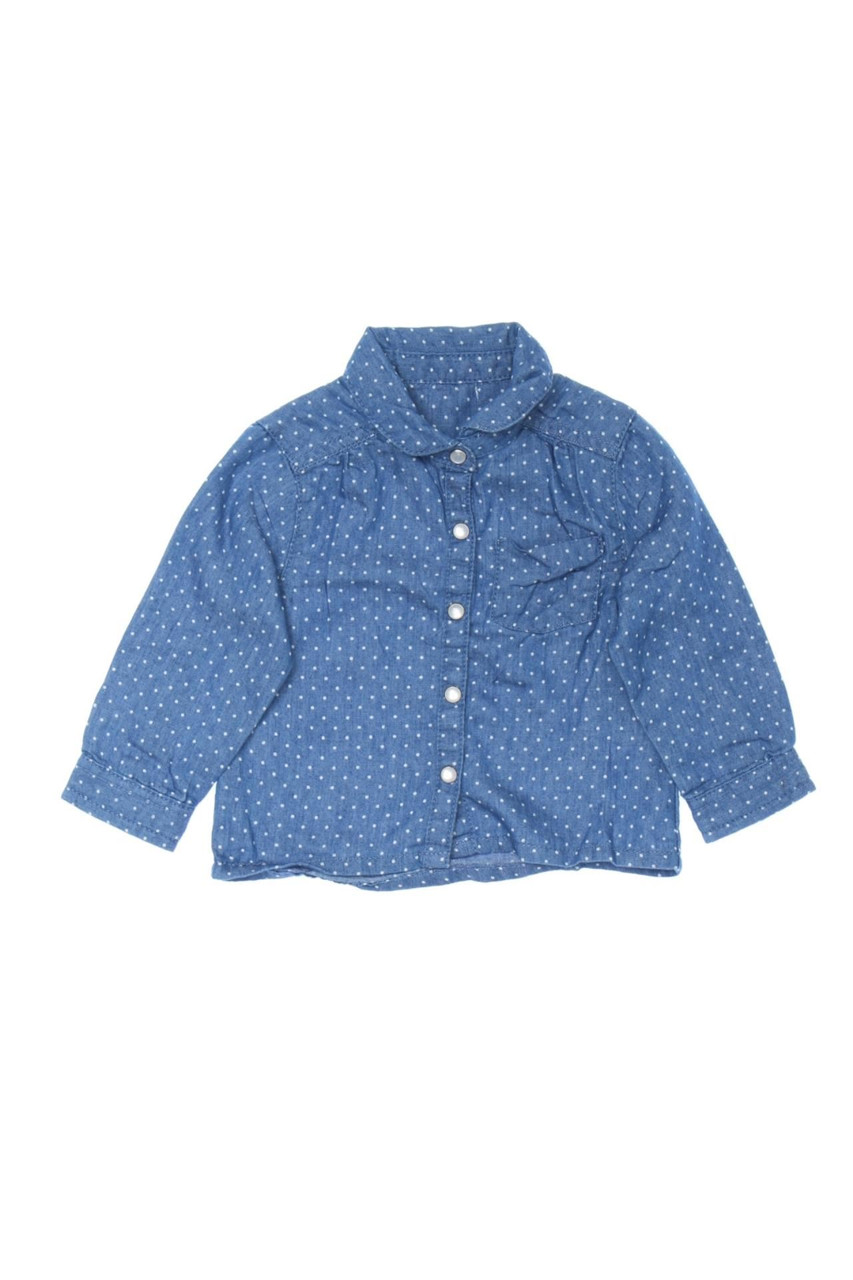 Ohne Label - Hemd-Bluse in Denim-Optik mit Pünktchen - 74