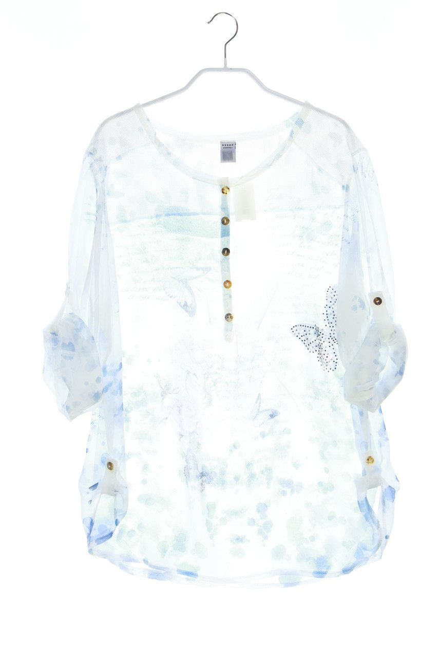 Ohne Label - Long-Bluse mit Krempel-Ärmeln mit Strass-Steinen - D 38-40